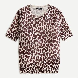 J. Crew Short Sleeve Leopard Print Silk Blend Tee in Cream and Brown